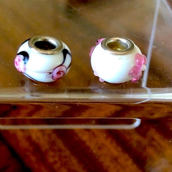 2- blown glass spacer charm bracelet/ necklace beads - Picture 7 of 8